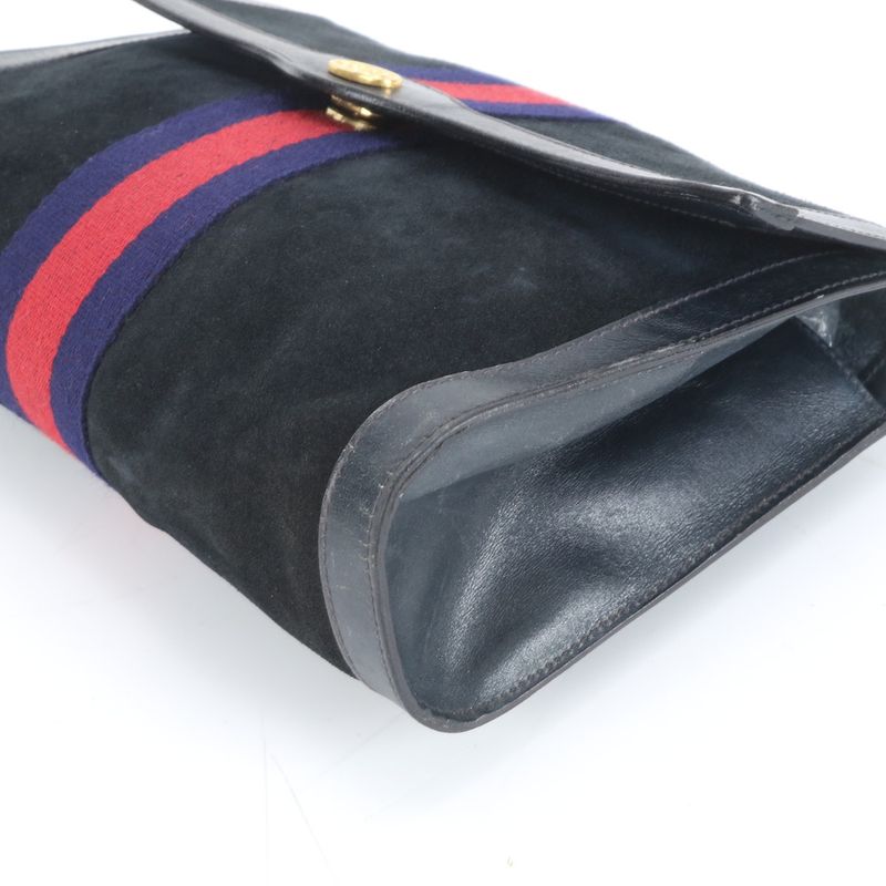 Vintage Old Gucci Sherry Line Leather Second Bag Hand Second Pouch Black Ladies