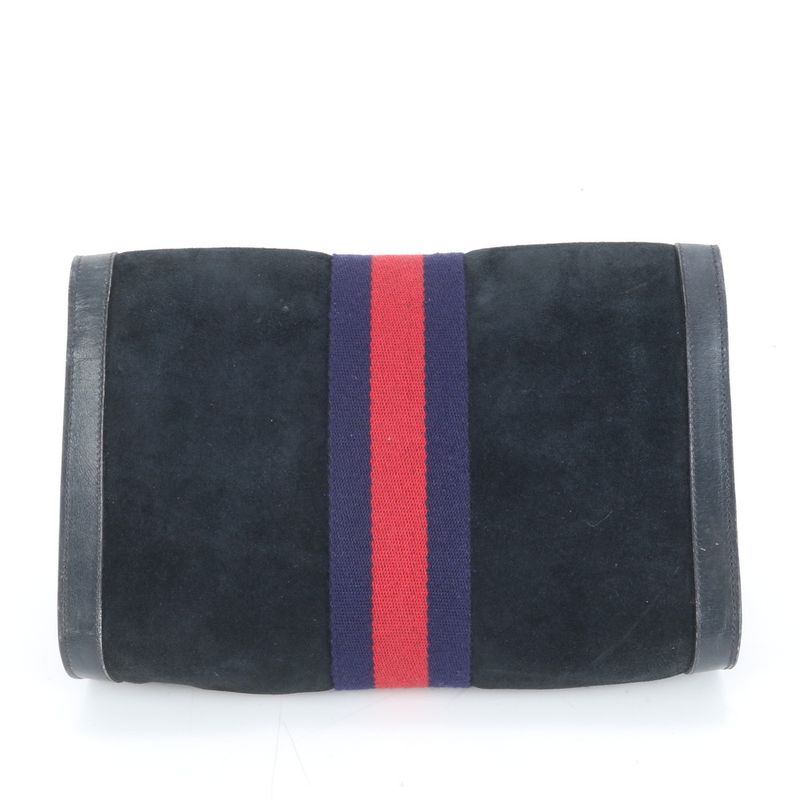 Vintage Old Gucci Sherry Line Leather Second Bag Hand Second Pouch Black Ladies