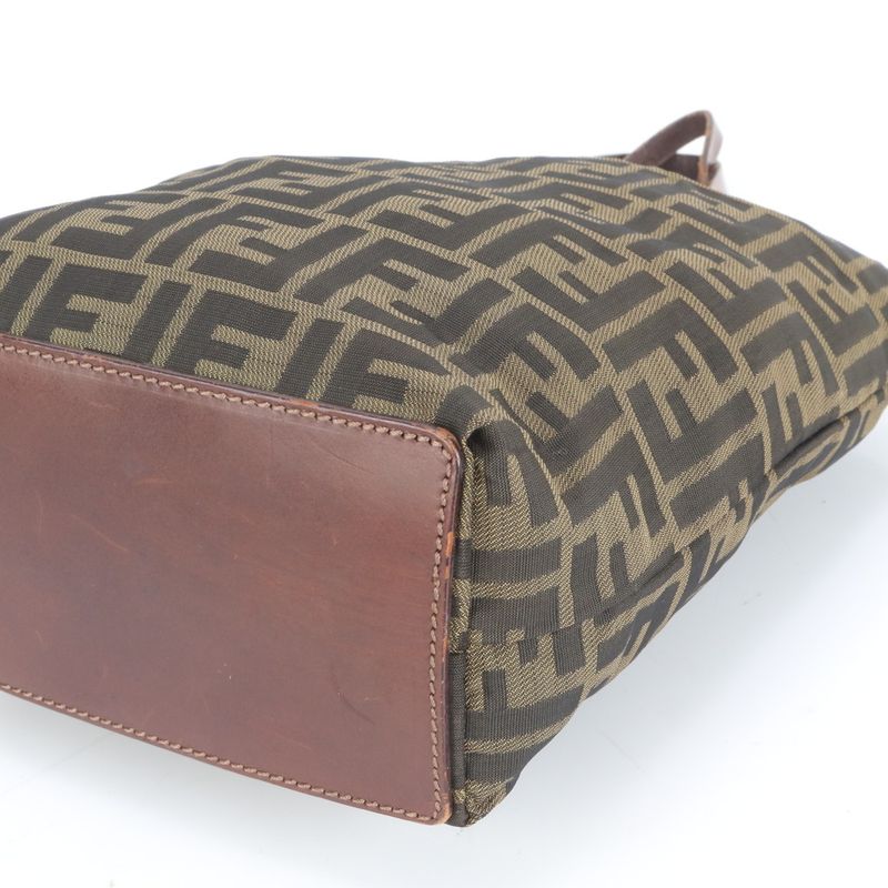 Fendi FF Zucca Leather Tote Bag Shoulder 26598 Hand Silver Hardware Women EEE