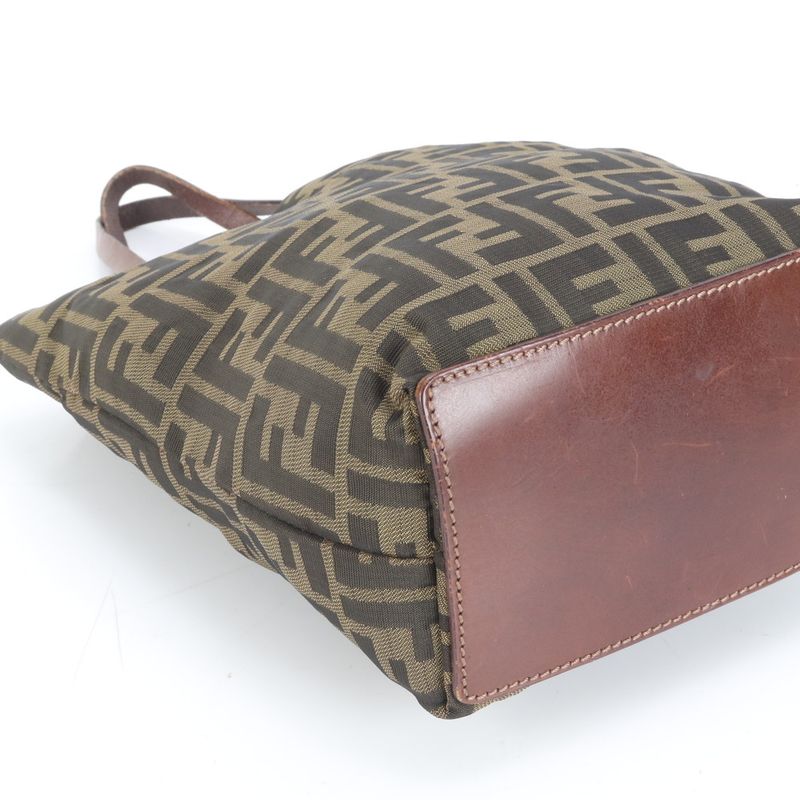 Fendi FF Zucca Leather Tote Bag Shoulder 26598 Hand Silver Hardware Women EEE