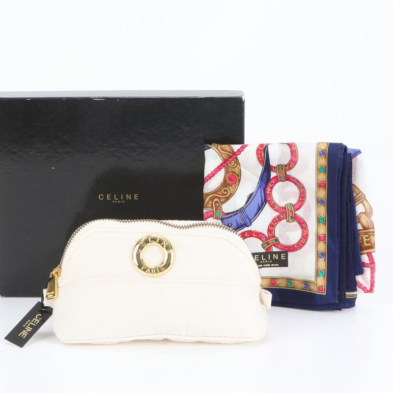 Celine Circle Logo Pouch Scarf Set Accessories Makeup Small Bag Clutch Bag