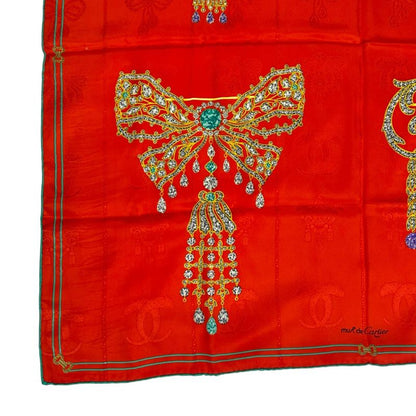 Cartier Scarf Jewelry Jeweled 100% Silk Red with Box