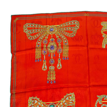 Cartier Scarf Jewelry Jeweled 100% Silk Red with Box