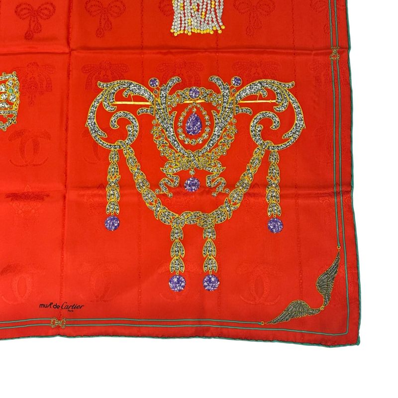 Cartier Scarf Jewelry Jeweled 100% Silk Red with Box
