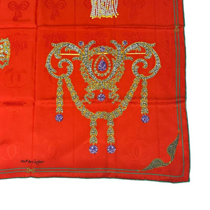 Cartier Scarf Jewelry Jeweled 100% Silk Red with Box