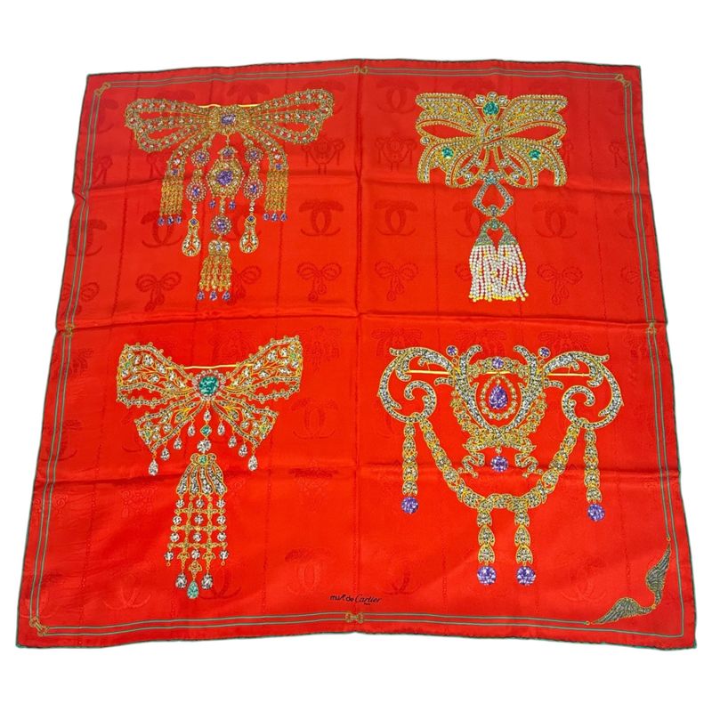 Cartier Scarf Jewelry Jeweled 100% Silk Red with Box
