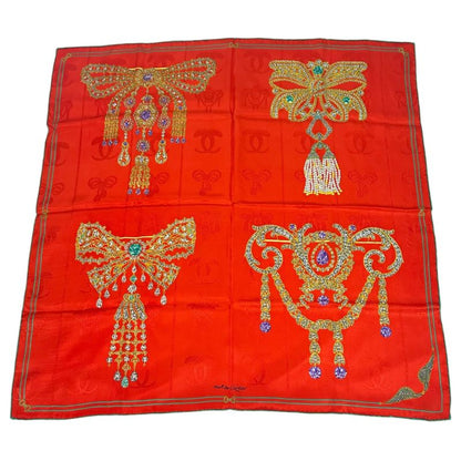 Cartier Scarf Jewelry Jeweled 100% Silk Red with Box