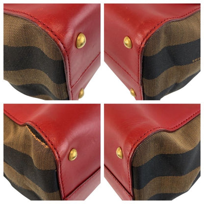 Fendi Pecan Silvana Red Brown Leather / Canvas Handbag Shoulder Bag 2way Women