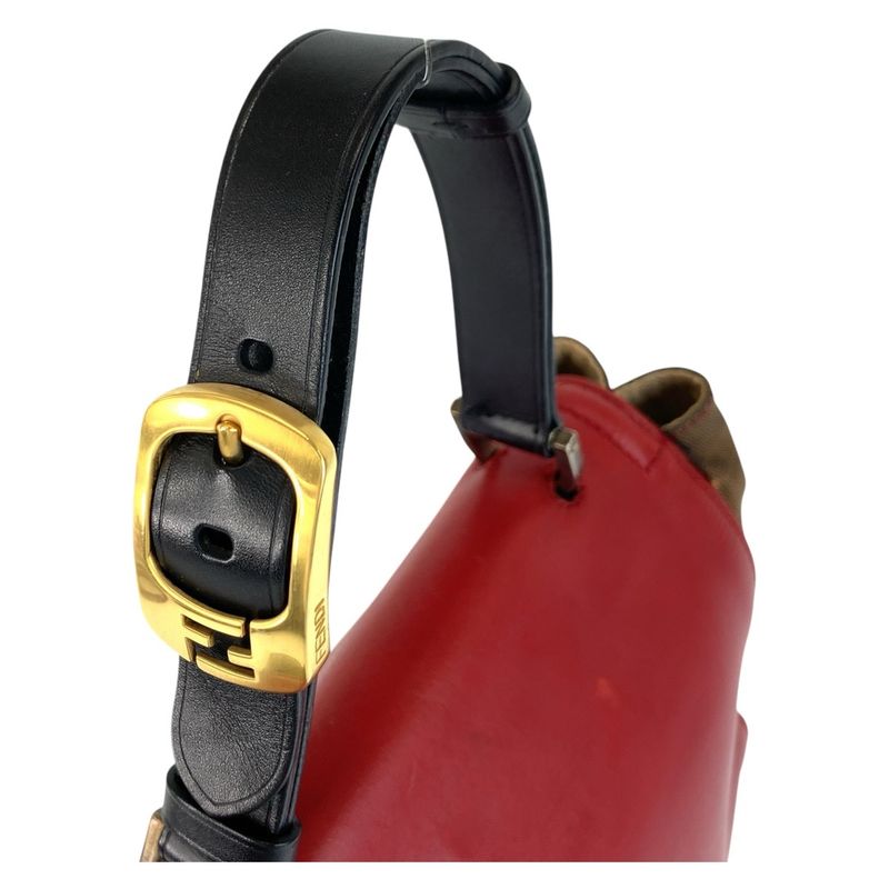 Fendi Pecan Silvana Red Brown Leather / Canvas Handbag Shoulder Bag 2way Women