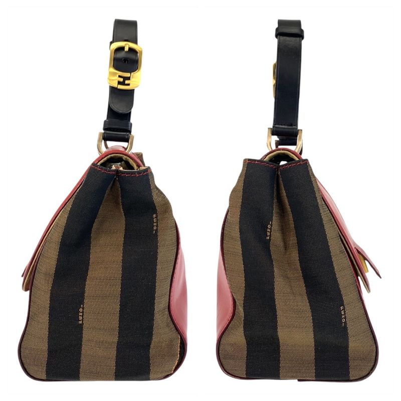 Fendi Pecan Silvana Red Brown Leather / Canvas Handbag Shoulder Bag 2way Women