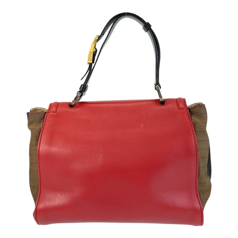 Fendi Pecan Silvana Red Brown Leather / Canvas Handbag Shoulder Bag 2way Women