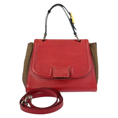 Fendi Pecan Silvana Red Brown Leather / Canvas Handbag Shoulder Bag 2way Women