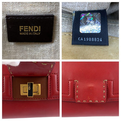 Fendi Pecan Silvana Red Brown Leather / Canvas Handbag Shoulder Bag 2way Women