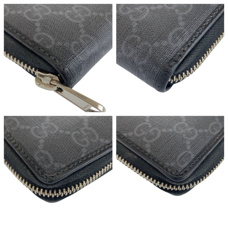 Gucci Interlocking Black GG Supreme Canvas/leather 673003 Long Wallet Long