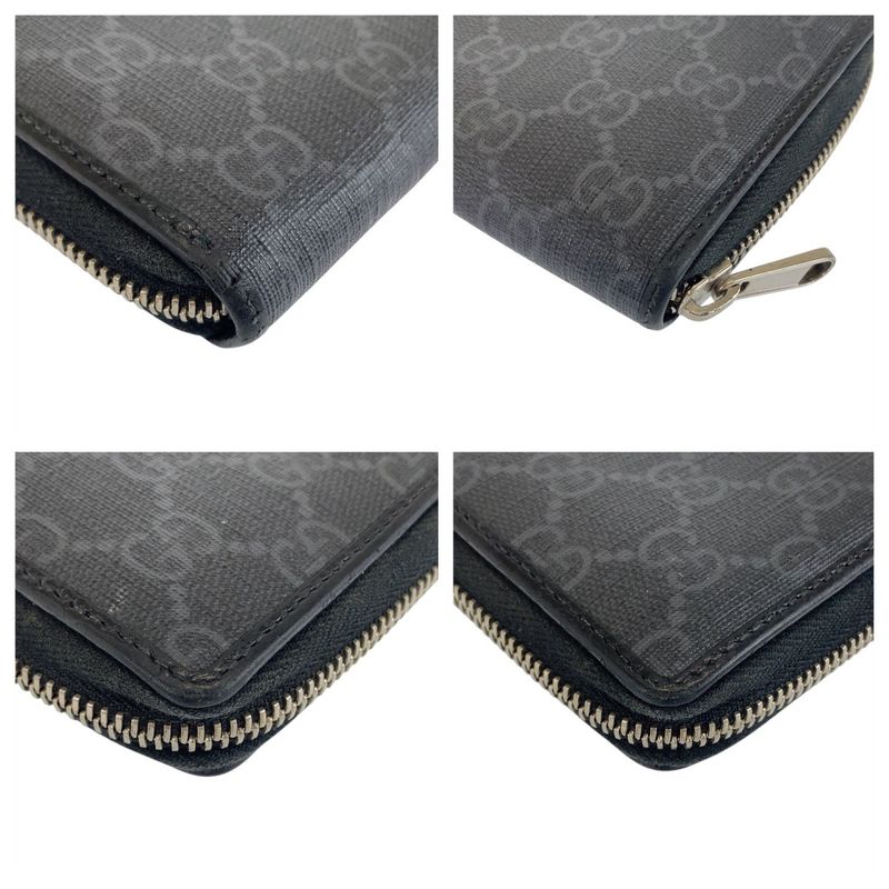 Gucci Interlocking Black GG Supreme Canvas/leather 673003 Long Wallet Long