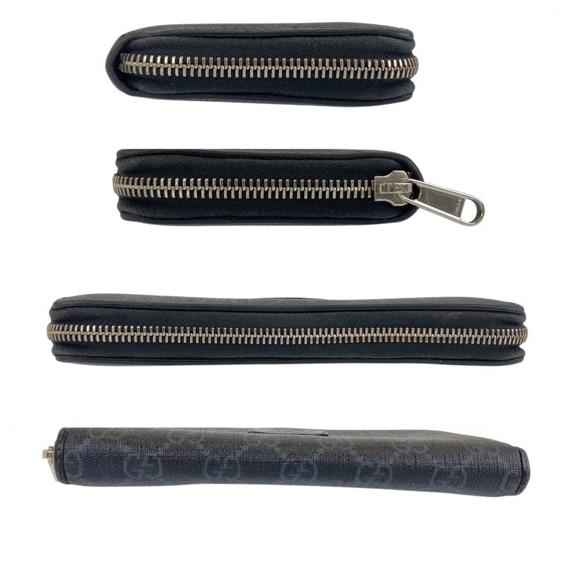 Gucci Interlocking Black GG Supreme Canvas/leather 673003 Long Wallet Long