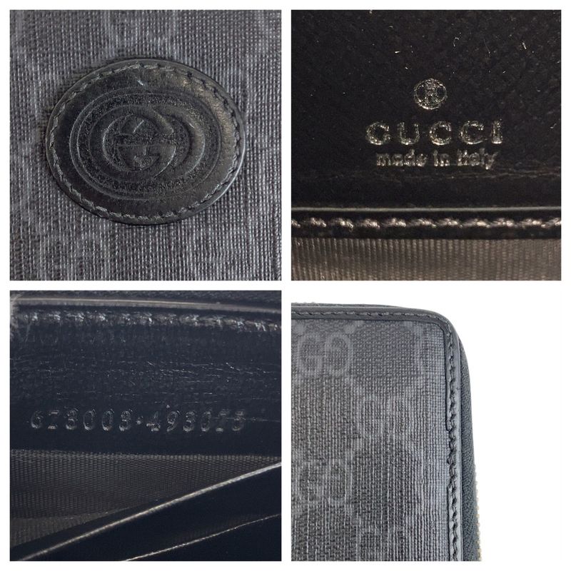 Gucci Interlocking Black GG Supreme Canvas/leather 673003 Long Wallet Long