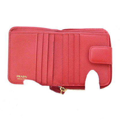 Prada Bifold Wallet Compact Wallet Square Leather Logo Red BB - OH