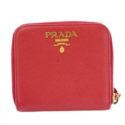 Prada Bifold Wallet Compact Wallet Square Leather Logo Red BB - OH