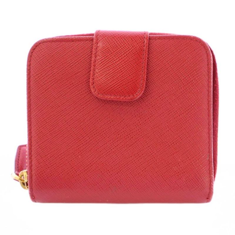 Prada Bifold Wallet Compact Wallet Square Leather Logo Red BB - OH