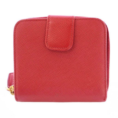 Prada Bifold Wallet Compact Wallet Square Leather Logo Red BB - OH