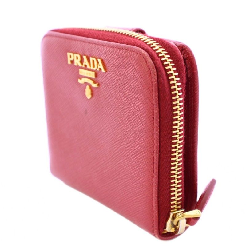 Prada Bifold Wallet Compact Wallet Square Leather Logo Red BB - OH