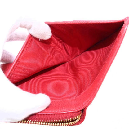 Prada Bifold Wallet Compact Wallet Square Leather Logo Red BB - OH