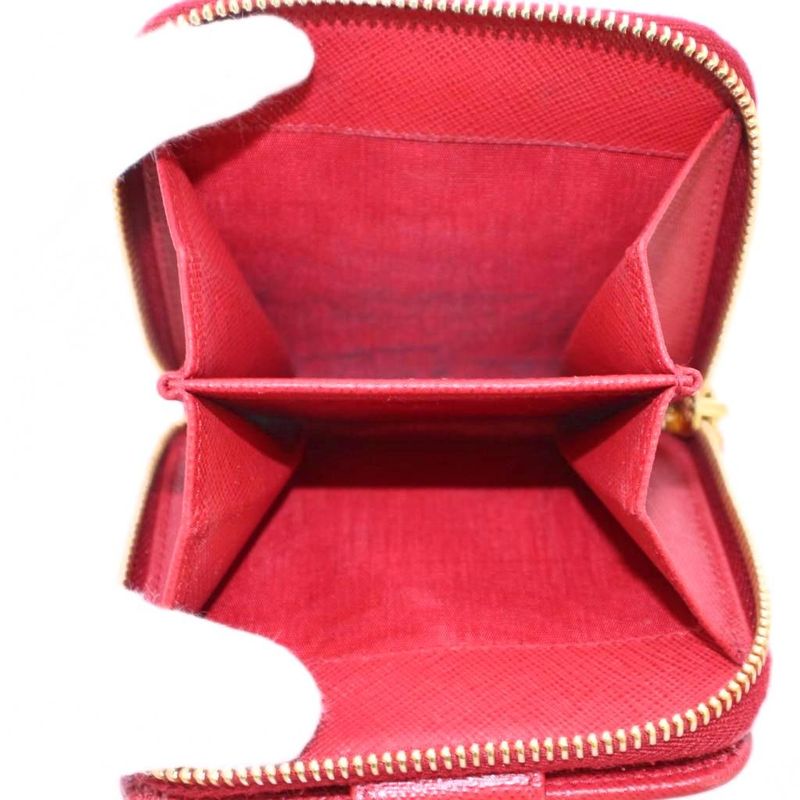 Prada Bifold Wallet Compact Wallet Square Leather Logo Red BB - OH