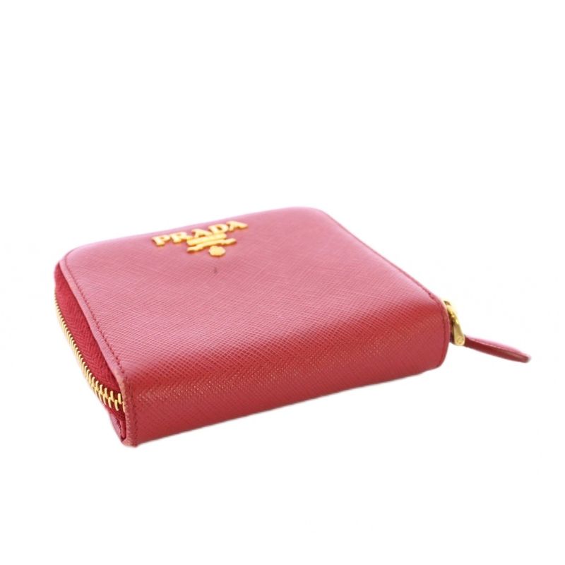 Prada Bifold Wallet Compact Wallet Square Leather Logo Red BB - OH