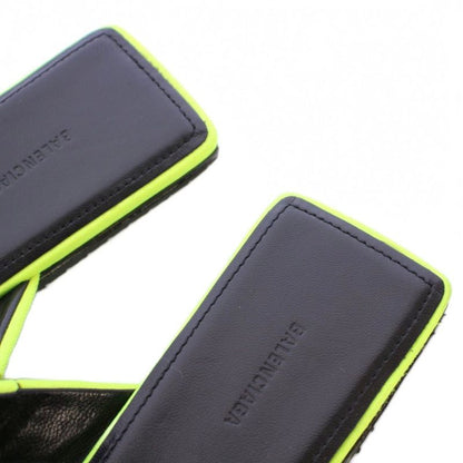 Balenciaga BB Mules Sandals Square Toe Flat Logo Decoration 37 Yellow Green