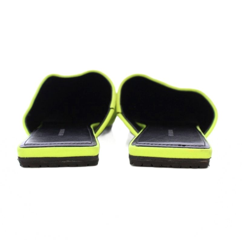 Balenciaga BB Mules Sandals Square Toe Flat Logo Decoration 37 Yellow Green