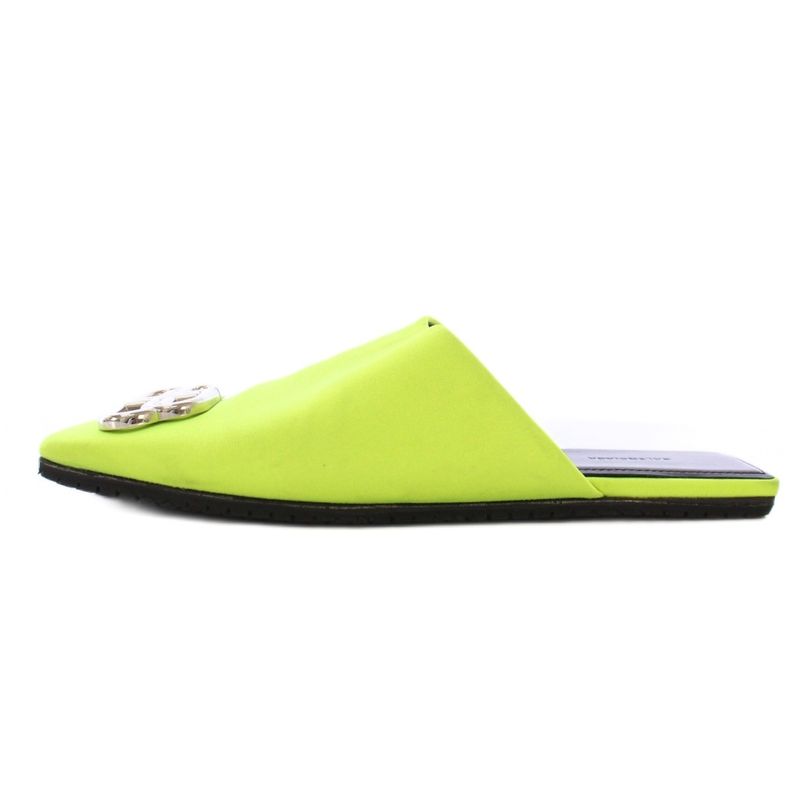 Balenciaga BB Mules Sandals Square Toe Flat Logo Decoration 37 Yellow Green