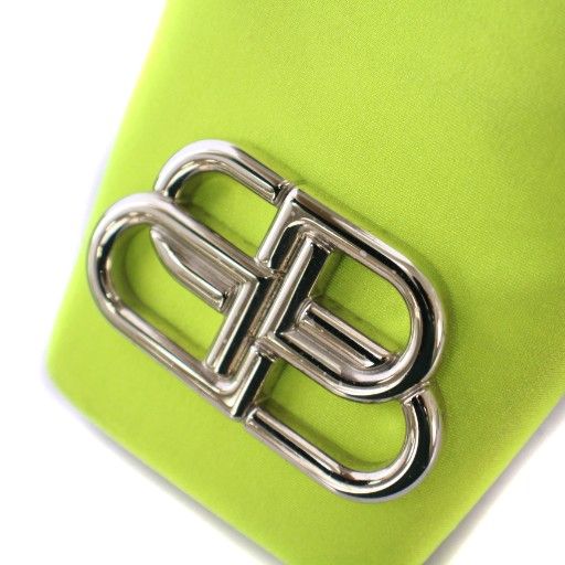 Balenciaga BB Mules Sandals Square Toe Flat Logo Decoration 37 Yellow Green