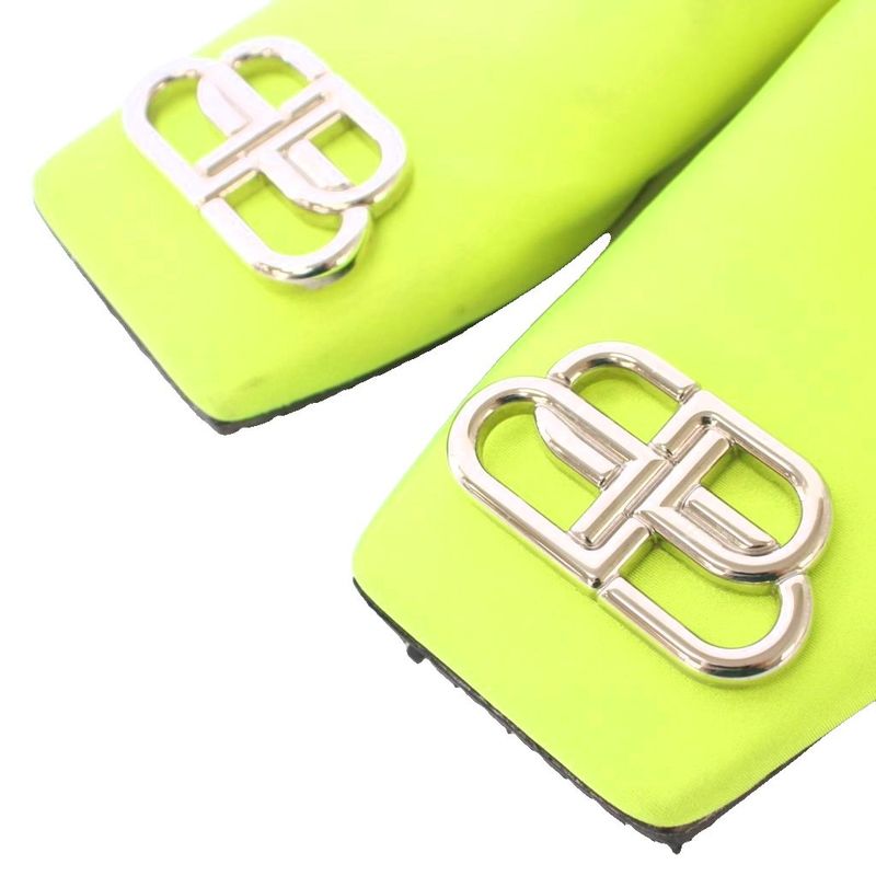Balenciaga BB Mules Sandals Square Toe Flat Logo Decoration 37 Yellow Green