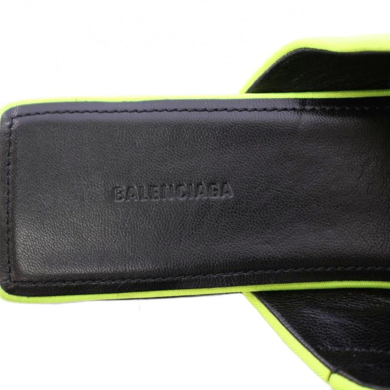 Balenciaga BB Mules Sandals Square Toe Flat Logo Decoration 37 Yellow Green