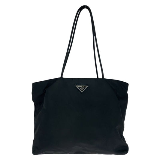 Prada Tessuto Triangle Logo Plate Black Silver Hardware Nylon Shoulder Bag Tote