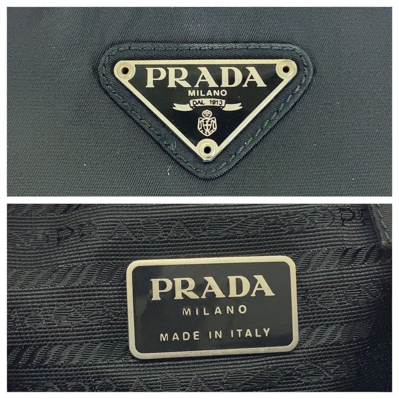 Prada Tessuto Triangle Logo Plate Black Silver Hardware Nylon Shoulder Bag Tote