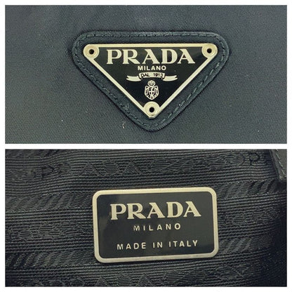 Prada Tessuto Triangle Logo Plate Black Silver Hardware Nylon Shoulder Bag Tote