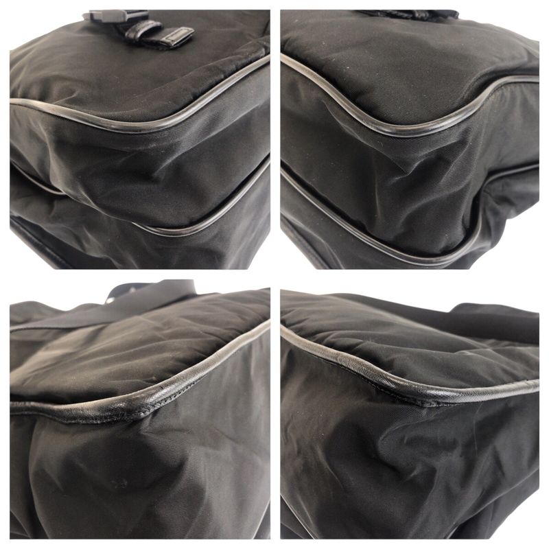 Prada Tessuto Triangle Logo Plate Black Silver Hardware Shoulder Bag Messenger