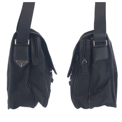 Prada Tessuto Triangle Logo Plate Black Silver Hardware Shoulder Bag Messenger