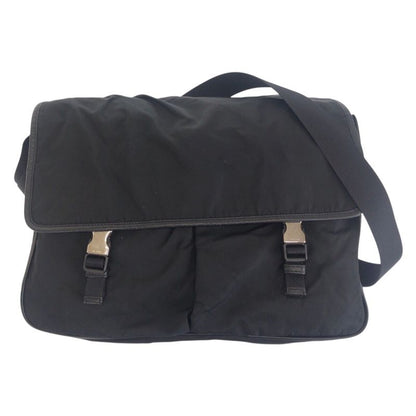 Prada Tessuto Triangle Logo Plate Black Silver Hardware Shoulder Bag Messenger