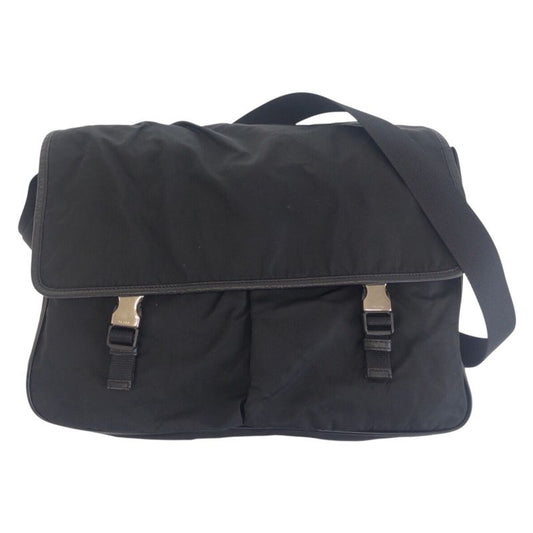 Prada Tessuto Triangle Logo Plate Black Silver Hardware Shoulder Bag Messenger