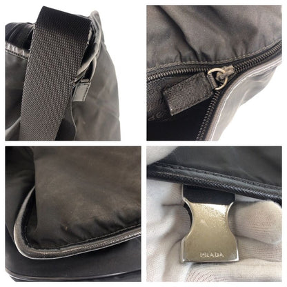 Prada Tessuto Triangle Logo Plate Black Silver Hardware Shoulder Bag Messenger