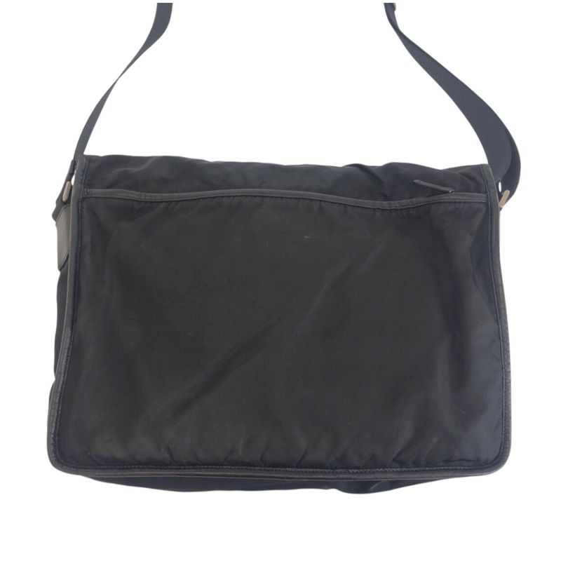 Prada Tessuto Triangle Logo Plate Black Silver Hardware Shoulder Bag Messenger