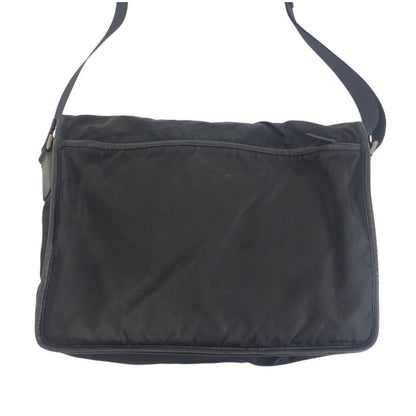 Prada Tessuto Triangle Logo Plate Black Silver Hardware Shoulder Bag Messenger