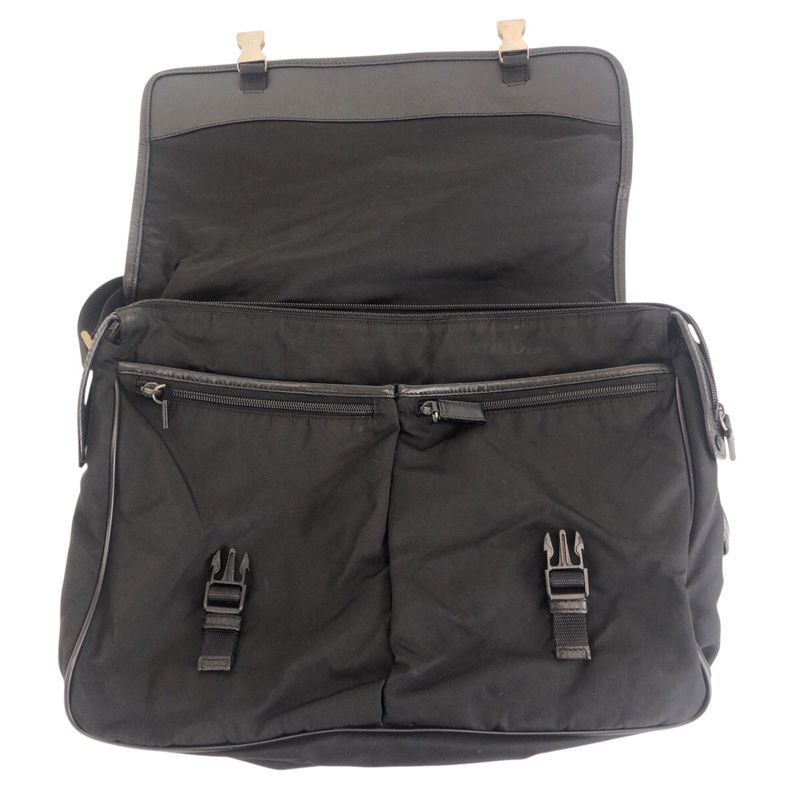 Prada Tessuto Triangle Logo Plate Black Silver Hardware Shoulder Bag Messenger