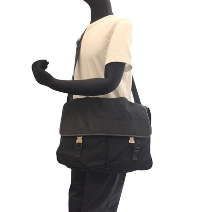 Prada Tessuto Triangle Logo Plate Black Silver Hardware Shoulder Bag Messenger