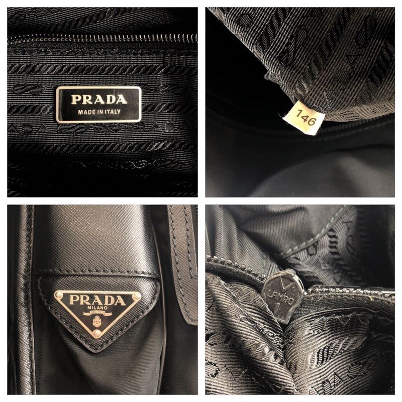 Prada Tessuto Triangle Logo Plate Black Silver Hardware Shoulder Bag Messenger
