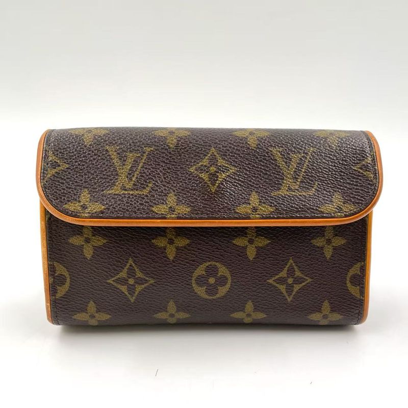 Louis Vuitton Pochette Twin PM Monogram Leather × PVC Brown Shoulder Bag Gold