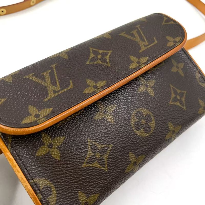 Louis Vuitton Pochette Twin PM Monogram Leather × PVC Brown Shoulder Bag Gold